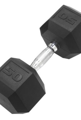 DWC-Dumbbell-Hex-Rubber-Coated-Commercial-Grade-Ergonomic-Steel-Handle-50-LB-0