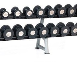 Hampton-Gel-Grip-Solid-Steel-Urethane-Dumbbell-Club-Pack-with-Rack-5-50-lb-Set-0