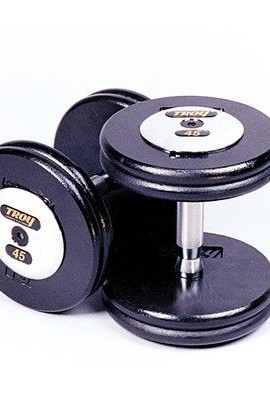 Pro-Style-Cast-Dumbbells-in-Black-Set-of-2-End-Cap-Chrome-Size-115-lbs-0